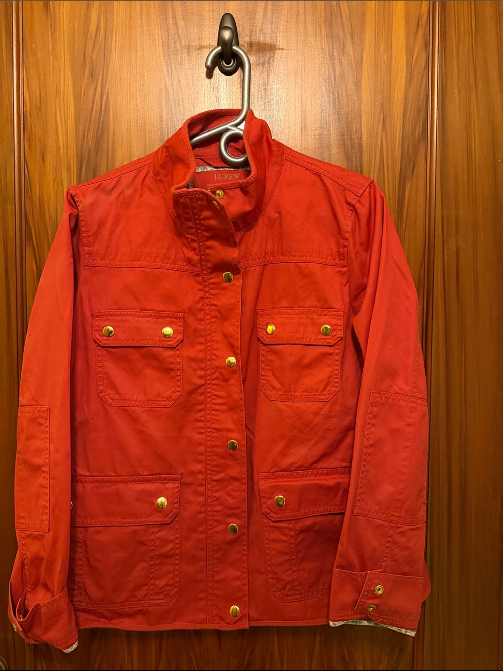 J. Crew Red Utility Field Jacket with Gold-Tone Snaps
